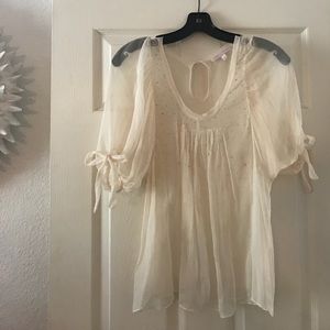 Sheer cream blouse with crystals